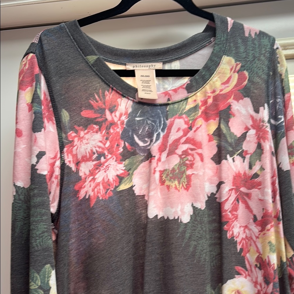 Philosophy Gray and Pink Long Sleeve Blouse